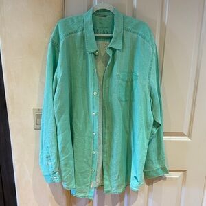 Men's Green Casual Linen Shirt. Relaxed fit XXL. Tommy Bahama.